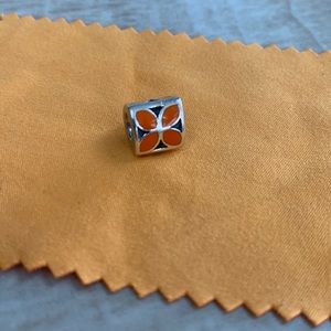 Pandora charm 3 Side Flower Orange Charm 925 Stamped.